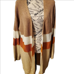 Sweet n Sinful Colorblock Cardigan Tan Orange Cream Large